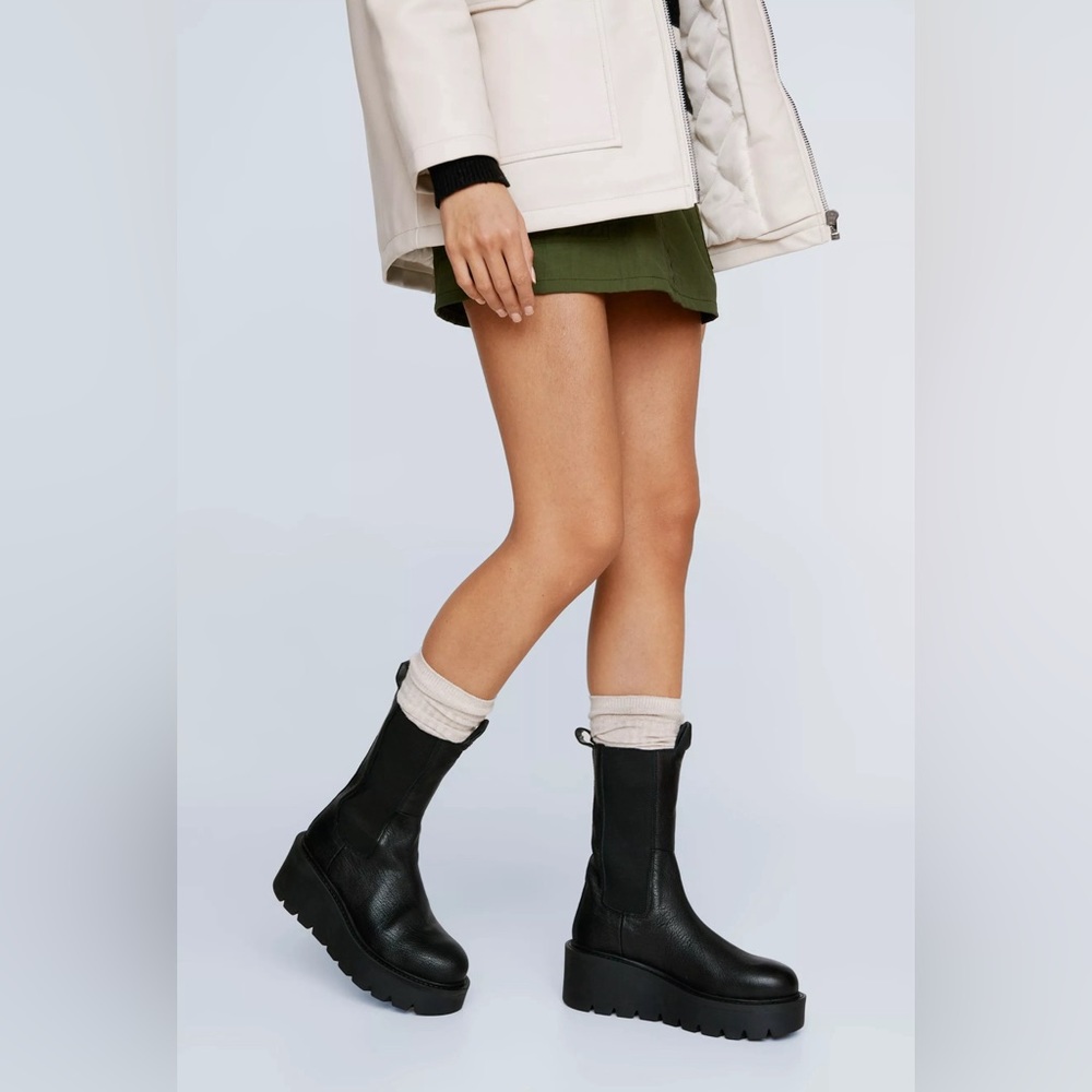 Real Leather Wedge/Chunky Chelsea Boots